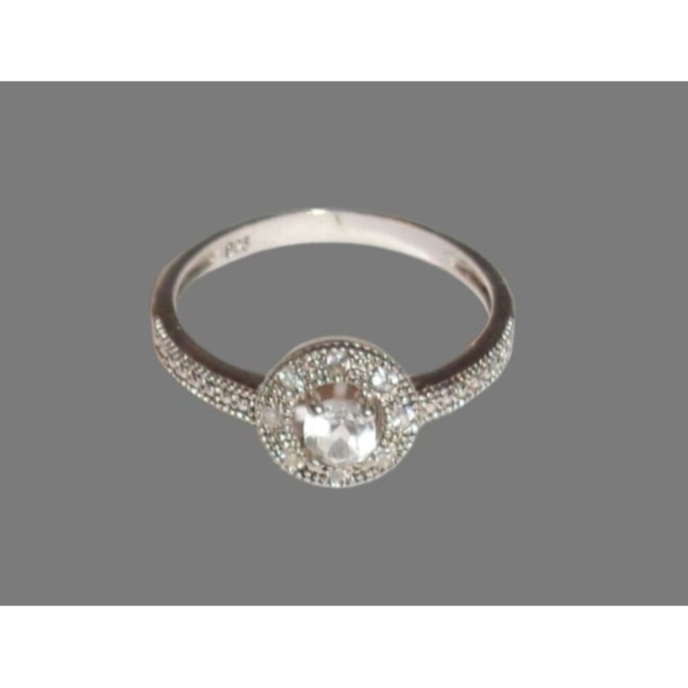 Stamped 925 Sterling Silver Round Halo Ring Size 8.75 Clear Stones